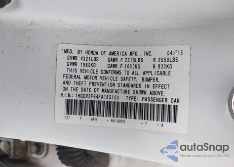 2015 Honda Accord Ex-L z USA, uszkodzony, nr VIN 1HGCR2F84FA165100